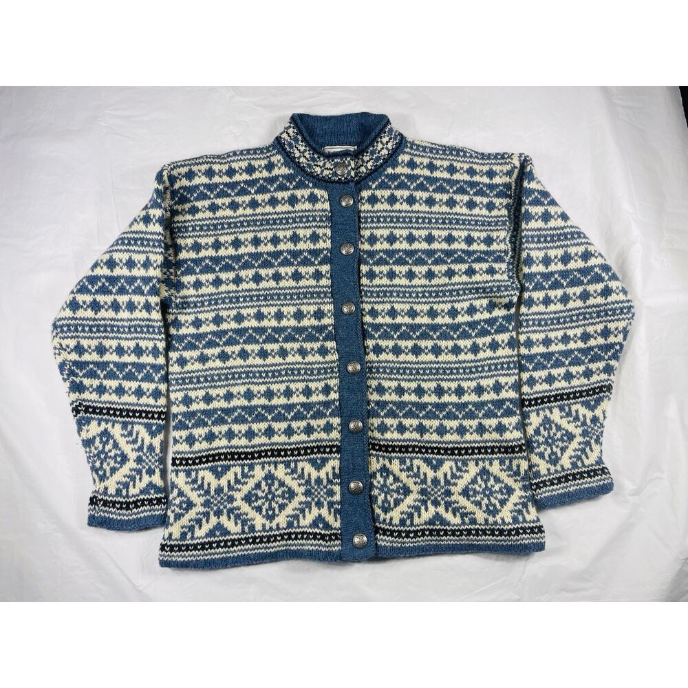 Vintage L.L. Bean Wool Cardigan XS Blue Fair Isle Nordic USA Made